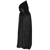 Umhang mit Kapuze Lange Schwarz Cape Tüll Vampir Hexen Kostüm für Halloween Karneval Damen Herren Erwachsene