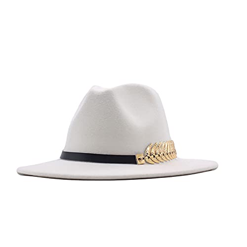Chapeau Panama classique en laine avec boucle de protection solaire pour femmes - Floppy Fedora à large bord - Casquettes de baseball pour la plage, blanc,...
