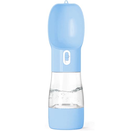 Image of Portable Dog Water Bottle with Food Container Dishwasher Safe-Blue | 3 IN1 Drinking Bottle for Pet Puppy Outdoor Walking Hiking Travel | BPA Free Leak Proof Dog Water dispenser with Bowl