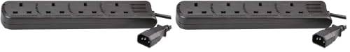 Image of Pro Elec PEL01204 IEC C14 Plug to 4-Gang mains Extension Lead, Black, 1 m (Pack of 2)