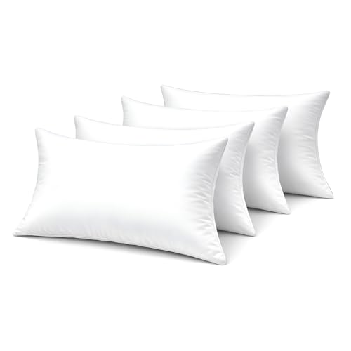 Image of DALUCI Microfiber Sleeping Pillows Set of 4 - Soft Adjustable Bed Pillow 16 x 24 Inches (41 x 61 cm) Standard Size for Back, Side & Stomach Sleepers | Breathable & Washable White Pillows