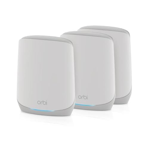 NETGEAR Système Mesh WiFi 6 Tri Band Orbi (RBK763S), Pack de 3, AX5400, jusqu'à 5.4 Gbit/s, Couverture de 525m², Murs épais, Compatible toutes générations de Box, Armor Offert Pendant 1 an