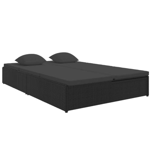 vidaXL Bain de soleil avec coussins en polyrotin noir
