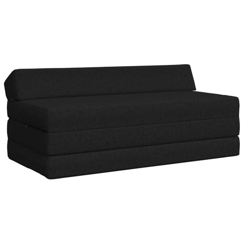 Mhdvray Canapé-lit Pliable en Tissu Noir, Matelas de Sol Convertible 2 Places pour Salon et Chambre, Banquette d'Appoint en Mousse avec Housse Amovible, 120 x...