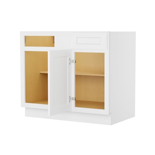 Image of Furinno Shaker Blind Bases Kitchen Cabinet, Ready to Assemble, 24 D x 39 W x 34.5 H, White