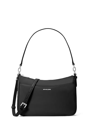 Michael Kors Jet Set Medium Top Zip Pochette Crossbody Bag, Silver-Tone Hardware/Milano Nylon/Black