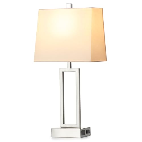 Touch Control Table Lamps for Living Room, 3-Way Dimmable Modern Table Lamp with USB A+C Charging Ports & AC Outlets, Bedside Contemporary Nightstand Desk Lamps with Fabric White Shade for Bedrooms by Lolikit - Image 8