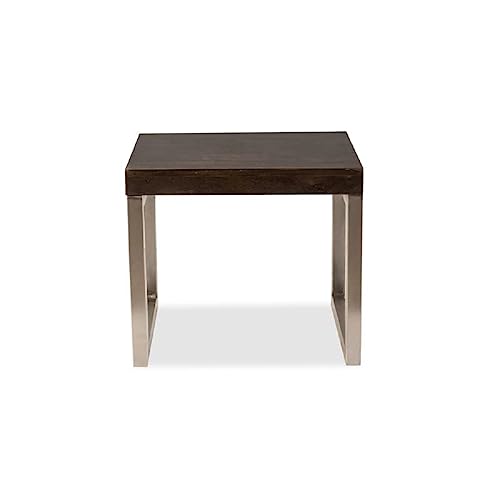 Image of Kinsley Solid Wood End Table | Premium Side Table for Home & Kitchen | Dark Walnut Finish | Solid Mango Wood | Chrome Metal Legs Ideal for Home Decor