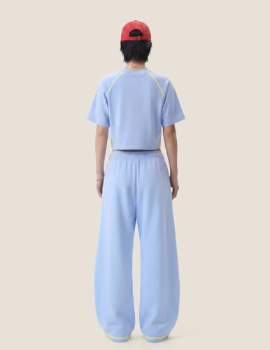 Aelfric Eden Cloud Cropped Sweat Sets Summer 2 Piece Outfits Crop Top High Waisted Baggy Barrel Sweatpants Sweatsuit Blue X-Large — view 3