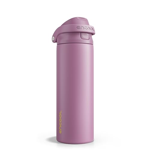 Image of ENCOOL Leakproof Insulated Water Bottle with Straw Dual-Sip Water Bottle Bag-Safe Design for Work, Commute & Gym - Keeps Drinks Cold All Day, 24 oz, Mountbatten Pink