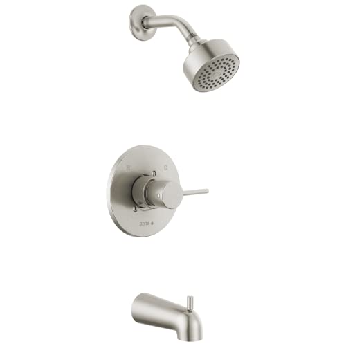 Image of Delta Faucet Modern Brushed Nickel Tub and Shower Trim Kit, Shower Faucet with Single-Spray Touch-Clean Shower Head, Stainless T14459-SS-PP (Valve Not Included)