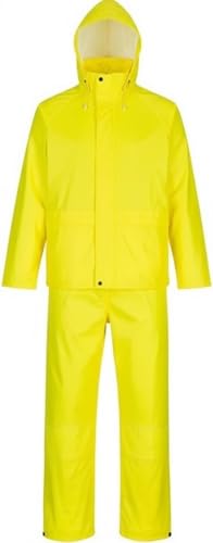 Image of Supertouch HI VIZ & PLAIN RAINSUIT WATERPROOF WORK WEAR 2 PIECE OVER JACKET TROUSER SET (Yellow, S)
