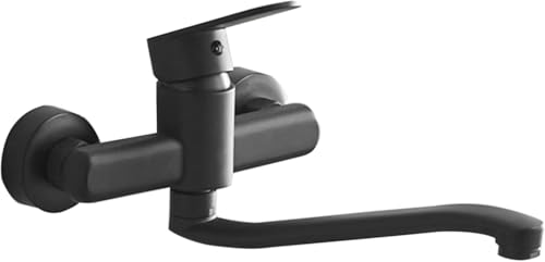 Grifo de cocina de 25 cm giratorio de pared negro y mezclador de agua fría y caliente