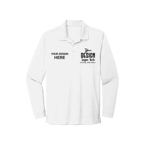 Personalized Long Sleeve Polo Shirt for Men, UV Micro-mesh Embroidered Logo and Text, Custom Work Shirt, Design Your Own Black2