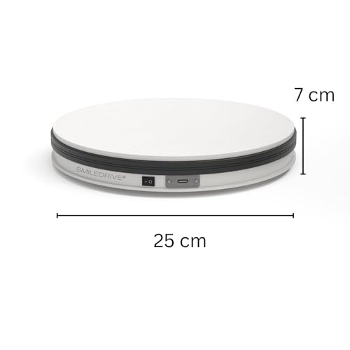 SMILEDRIVE® Electric Motorized Photography Turntable 360° Rotatable Display Device for Stores, Exhibitions, Watches, Jewellery-10kg Load Bearing - 25 cm Diameter