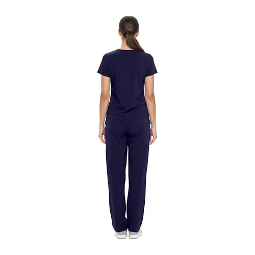 Natural Uniforms Women's Cool Stretch V-Neck Top and Cargo Pant Scrub Set with Regular and Petite Sizes