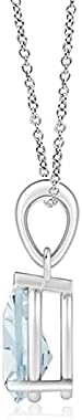 Angara Natural Aquamarine Solitaire Pendant for Women | Pear-Shaped Aquamarine Solitaire Pendant in 14K Solid Gold/Silver/Platinum With 18" Chain | March Birthday, Gemstone Jewelry Gift - Image 2