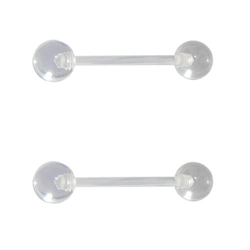 DENI 2 Piercings lengua transparente con barra flexible 16mm de largo, material bioplast antialergico