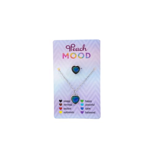 QRH Cute Heart Temperature Sensing Color Changing Mood Necklace Ring Set Cute Heart Emotion Feeling Mood Necklace Open Rings with Card for Women Couple Friendship Jewelry Gifts