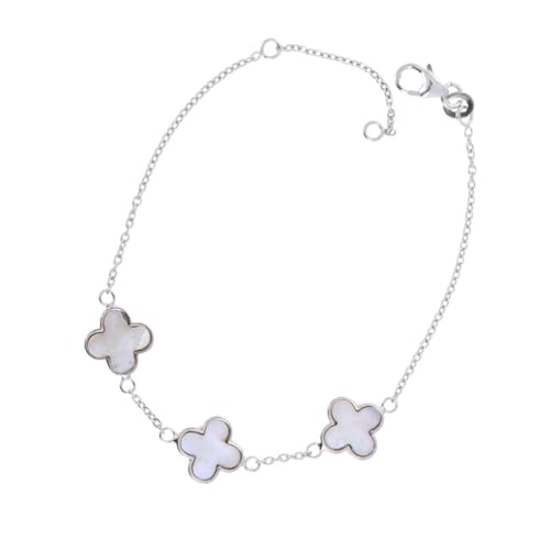 Mayas Gems Sterling Silver Mother of Pearl Clover Charm Bracelet,