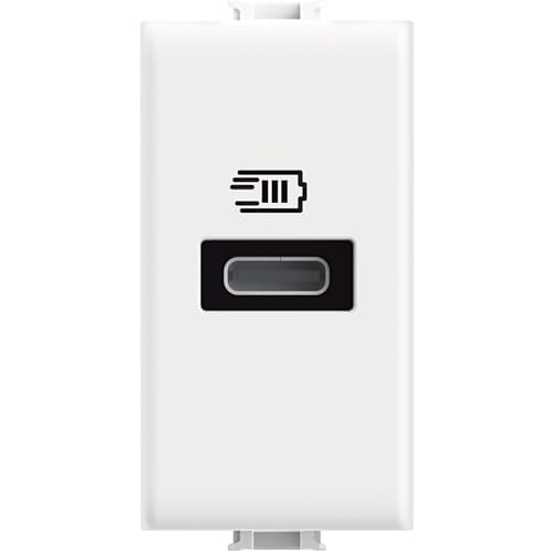 Immagine di Bticino AM4192C Caricatore USB con un ingresso di tipo C, da installare nella placca Matix, per ricaricare un dispositivo elettronico fino a 20W, 1 posto, bianco