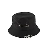 Chic Unisex Bucket Hat Sunhat with Pin Piercing Decorations, Packable Cotton Summer Sun Hat for Men and Women (Black)