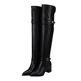 LIGIGWASH Damen Overknee Stiefel aus Hochwertigem Material mit Dicker Blockabsatz Atmungsaktiv und Modisch Kniehohe Winterboots für Freizeit Party und Outdoor Warme Langschaft Damenschuhe