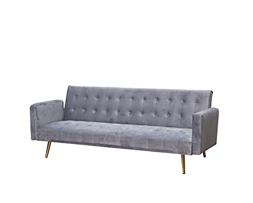Kingway Sf-6005 Convertible Futon, Velvet Couch Sofabed, L76,W37.8,H22.8, Gray Sleeper #TOP5