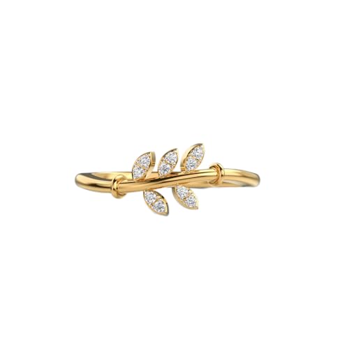 Bague en argent sterling 925 avec moissanite ronde de luxe et feuillage plaqué or WWJR_0131