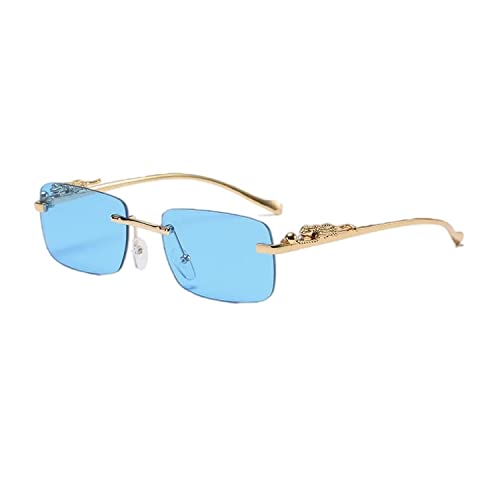 Image of Dervin Leopard Decorated Arms Rimless Rectangle Sunglasses for Men and Women