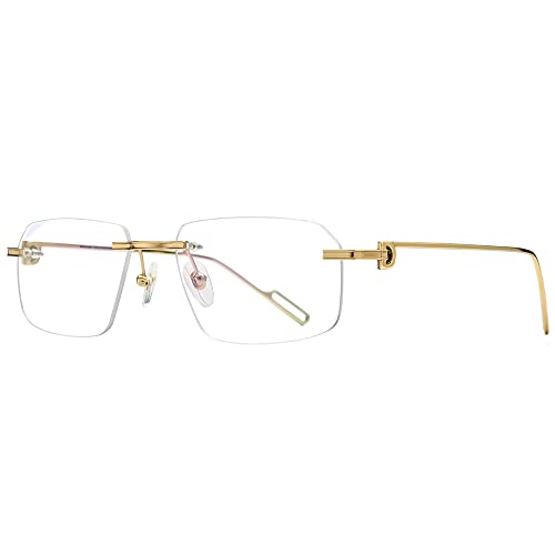 Image of HEPIDEM Vintage Style Rimless Rectangular Metal Eyeglasses for Men,New Frameless Square Optical Glasses Frame
