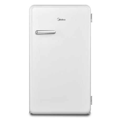 Midea 142L Gross Single Door Retro Style Refrigerator, Compact Size Free Standing, Best for Bedroom, Office & Mini Bar, Freezer Compartment Inside, Quick Cooling & Easy Cleaning, White - MDRD142SLE01