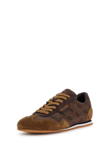 GUESS Zapatillas Deportivas para Hombre, Marrón, Ante y Textil con Logo, Estilo Casual Retro (Marrón, Sistema Tallas Calzado EU, Adulto, Números, Mediano, 42)