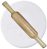 White Makrana Marble Made chakla, roti Maker, polpat, chapati Make with Wooden belan of Size 9inches. (White, 10INCHES)