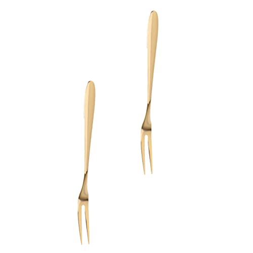 Cabilock Forks Forks 2Pcs Stainless Steel Cocktail Fruit Forks Escargot Forks Dessert Cake Forks Party Supplies for Hotel Golden Stainless Steel Flatware Stainless Steel Forks