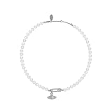 Saturn Necklace for Women White Pearl Pendant Jewelry Pin Diamond Planet Adjustable Necklace for Women Jewelry Gifts Birthday Anniversary（Silvery）