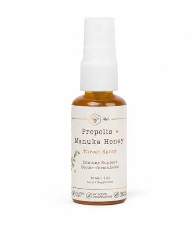 Image of Propolis Throat Spray with Manuka Honey & Bee Propolis By Mel Honey, Soothing Throat Comfort, Immune Support, Gluten-Free, Alcohol-Free, Non-GMO, Keto, 1.01 fl oz