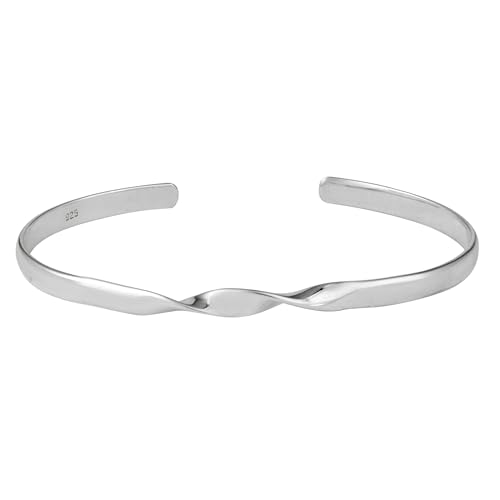 Silverly 925 Sterling Silver Twisted Cuff Bangle for Women - Thin Flat Open Bangle - Simple Stacking Bracelets for Everyday Wear - Contemporary Essential Jewelry - Gift for Mum