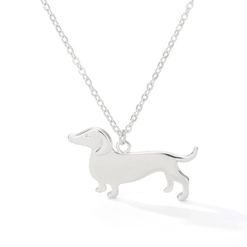 Dainty Dachshund Puppy Pet Pendant Charm Necklace for Women Men Stainless Steel Cute Dog Animal Adjustable Chain Link 16 Inche Long Choker Necklaces Unique Friendship Jewelry for Sister Mom (Silver)