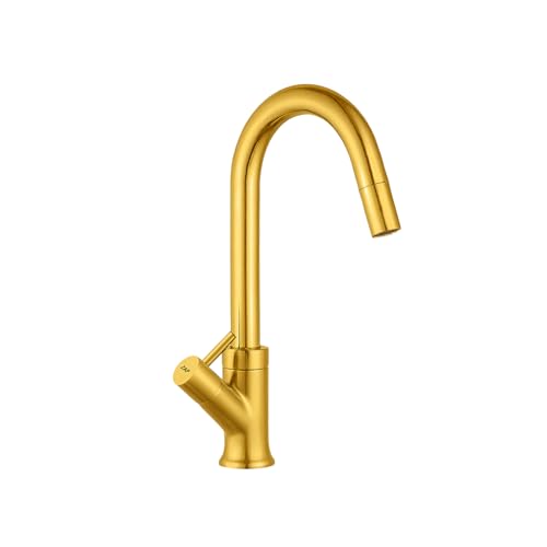 Image of ZAP Gold Elixir Series Swan Neck Kitchen Sink Tap | 360 Swivel Spout | Premium Brass Pillar Tap for Sink & Wash Basin