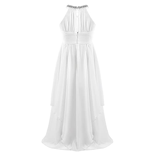 Girls Sequined Halter Ruffles Chiffon Bridesmaid Dress Wedding Pageant Birthday Party Prom Maxi Gown3