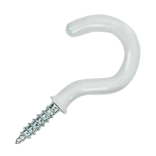 Merriway® BH00042 (20 Pcs) Plastic Coated Shouldered Mug Cup Hooks, 38 mm (1.1/2 inch) White - Pack of 20 Pieces