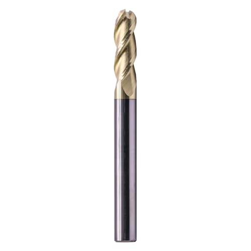 Image of 1 /4 inch 3 Flute Solid Carbide Ball Nose End Mill for Aluminum, ZrN Coated | 37 Helix, 1 /4 inch Cutting Dia, 1 /4 inch Shank Dia, 3 /4 inch Length of Cut, 2-1 /2 inch Overall Length, for Milling Aluminum and Copper