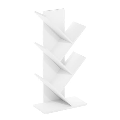 Image of Furinno Tree Book Shelf, 5-Tier Bookshelf with Angled Open Shelf, Tree Bookcase for Room Decor, 8.4 x 15.7 x 30.3, for Organization and Storage, for Living Room, Bedroom, Home Office, White
