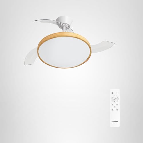Miniatura 8 de Create Wind Clear Studio M Ventilador De Techo Con Luz Blanco Y Madera Clara Con Mando 40w, Temporizador, Ø 108 Cm, Aspas Retráctiles, 3 Temperaturas De Luz, Función Verano-Invierno