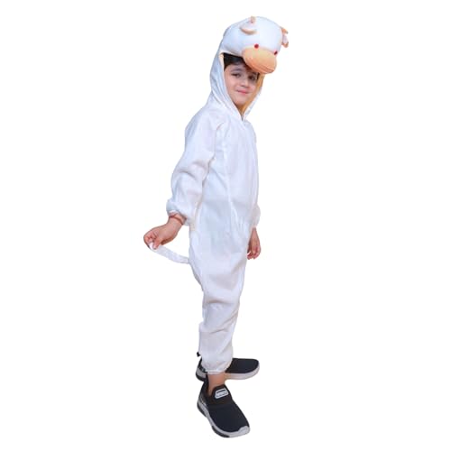 Image of Kaku Fancy Dresses Fleece Calf Farm Animal Costume For Kids - White, 3-4 Years | Animal Fancy Dress For Boys & Girls