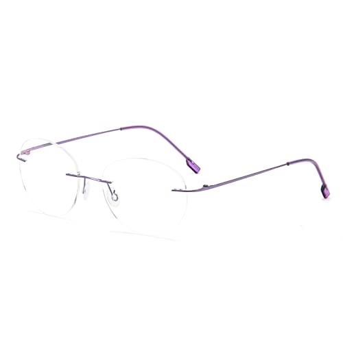 KoKoBin Round Rimless Reading Glasses Super Light Titanium Alloy Reading Aid for Men and Women purple, 1/1.5/2/2.5/3/3.5