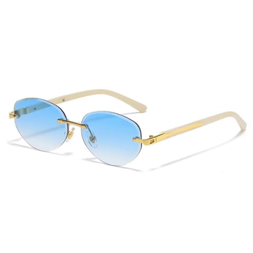 Lunettes de soleil ovales sans monture protégeant des reflets agressifs avec style vintage bleu