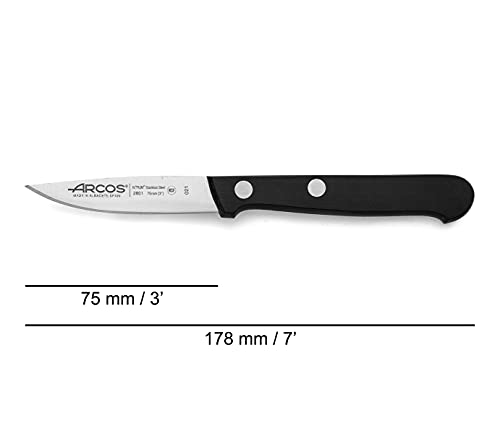Arcos Paring Knife 3 Inch Stainless Steel. Kitchen Knife for Peeling Fruits and Vegetables. Ergonomic Polyoxymethylene Handle and 75mm Blade. Series Universal. Color Black