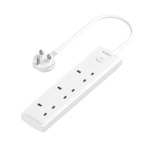 Short Extension Lead 0.5M Small Extension Cable (13A/3250W) 3 Way Switched Extension Lead Power Strip Surge Protector White